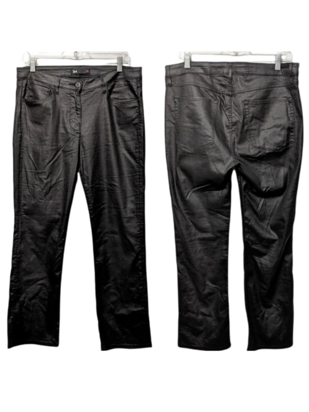 3X1 Coated Jet Black Straight Leg Jeans 31